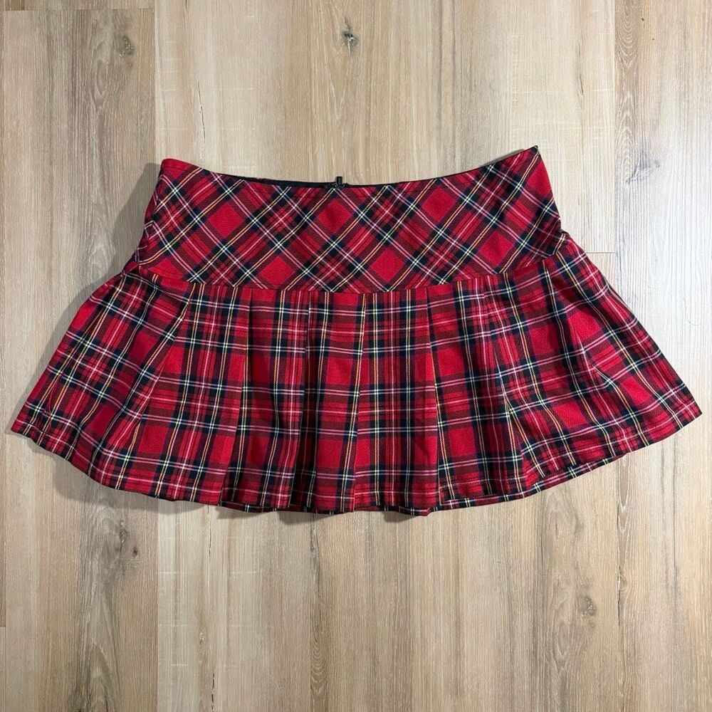 Royal Bones Tripp NYC Red Black Plain Tartan Skirt Sz XXL Mall Goth Punk Rock